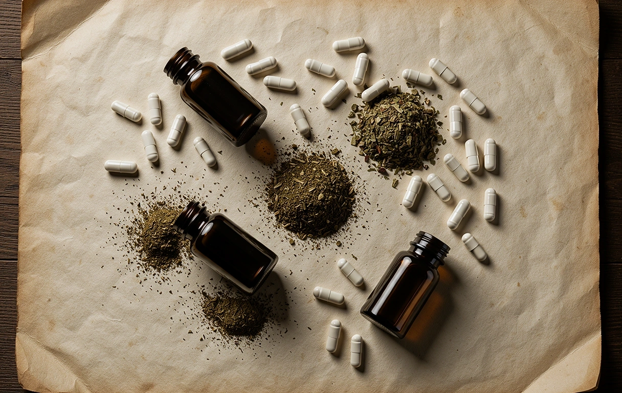 Apothecary vials on parchment